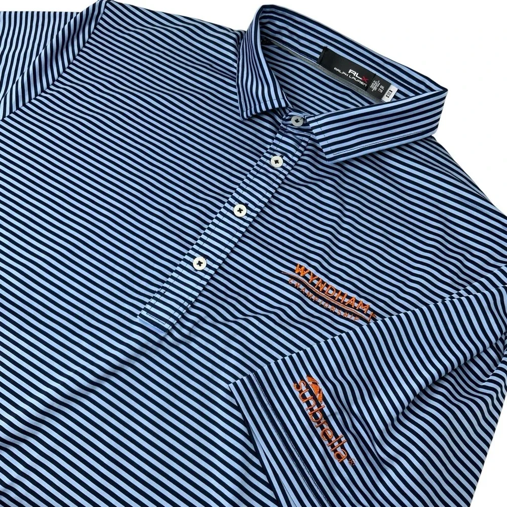 RLX Ralph Lauren Polo Shirt Mens 2XL Blue Stripe Wyndham Championship Golf XXL